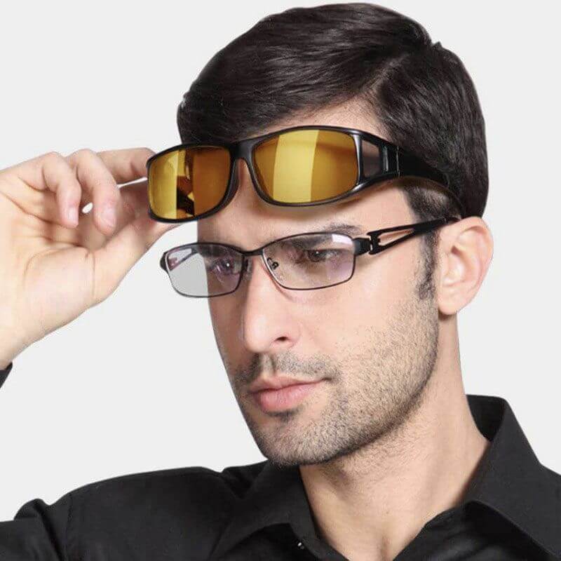"Antireflektierende Nachtsichtbrille mit polarisierter Linse, ideal für Nachtfahrten, reduziert Blendung, bietet UV-Schutz."