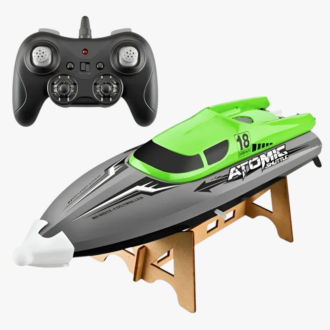 "AquaX RC Rennboot, orange-grün, mit Wasserkühlung und präziser Fernsteuerung, ideal für Wasserrennen, robuste Bauweise."