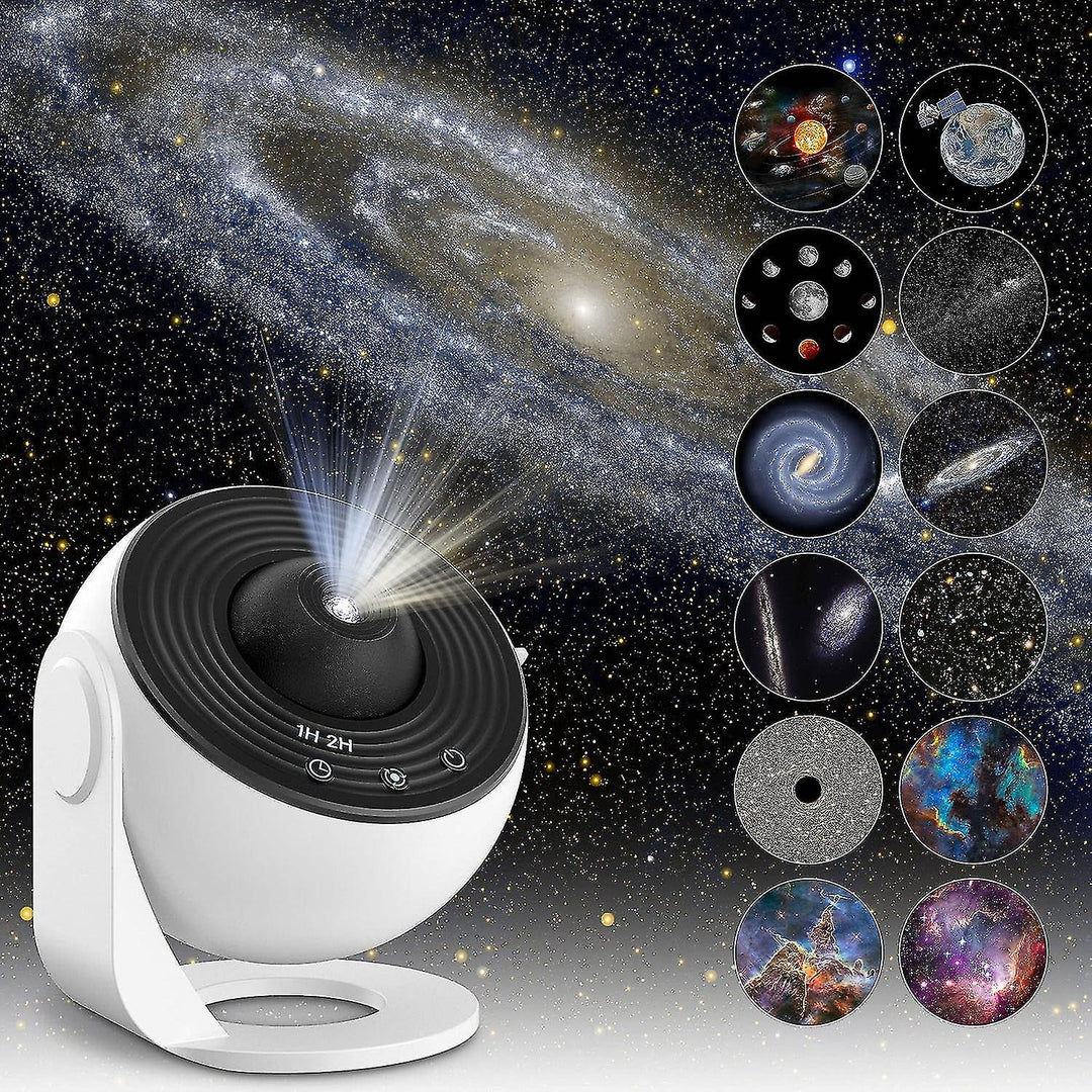 "AstroGlow Projektorlampe projiziert faszinierenden Sternenhimmel, kompakt und USB-betrieben; ideal für beruhigende Abende."