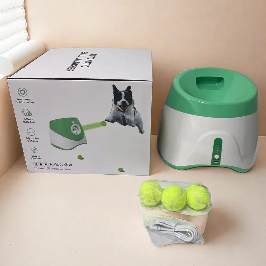 "Automatischer Ballwerfer für Hunde, USB-wiederaufladbar, kompakt, in Blau, Grün, Hellgrün, M, Orange, für aktives Spiel."