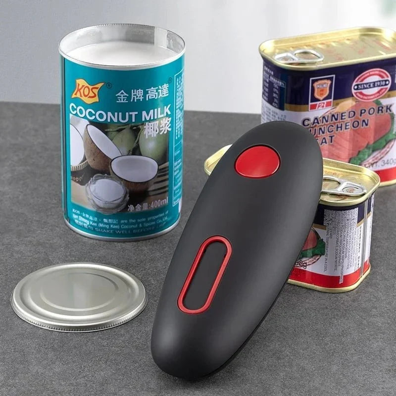 "Automatischer Dosenöffner, ergonomischer Griff, Ein-Knopf-Bedienung, komfortabel, sicher, küchentauglicher Helfer"