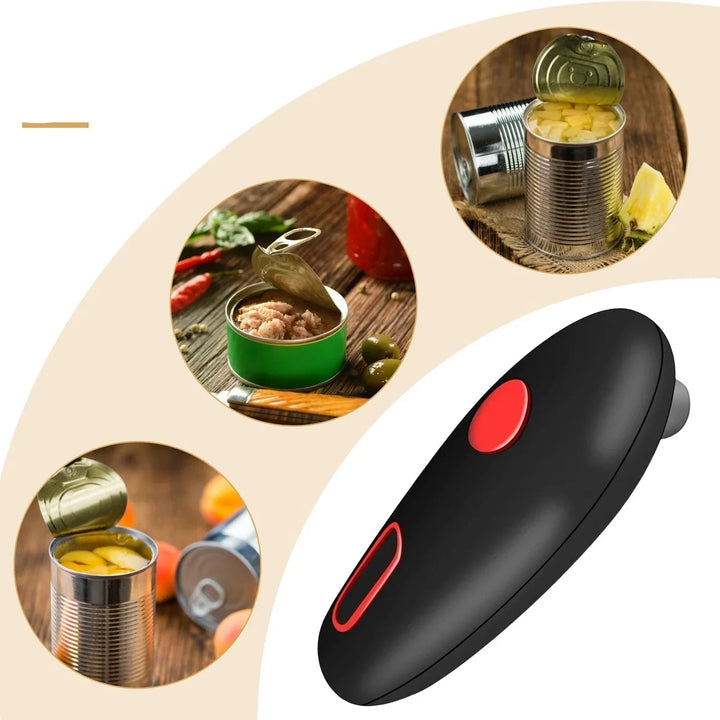 "Automatischer Dosenöffner, ergonomischer Griff, Ein-Knopf-Bedienung, komfortabel, sicher, küchentauglicher Helfer"