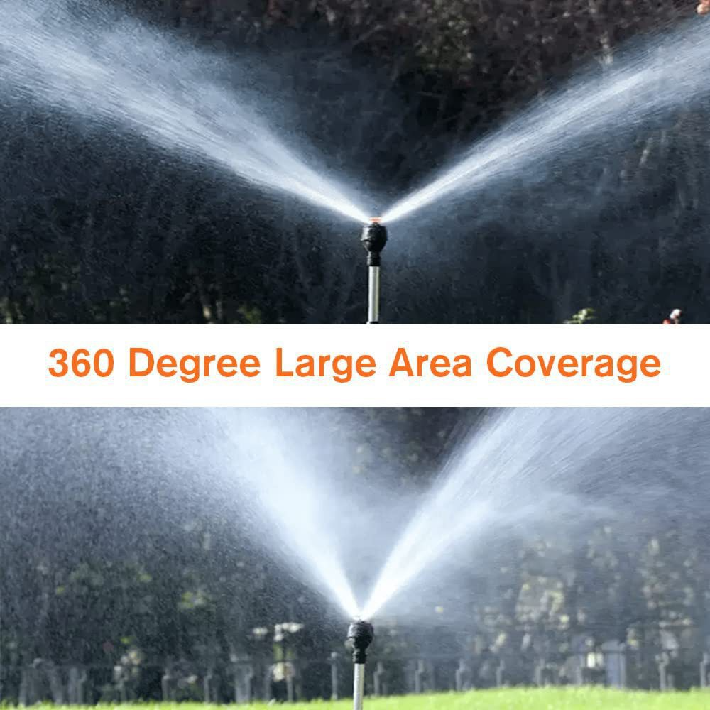 "Automatischer rotierender Gartensprinkler mit Stativ und flexiblem Sprühmechanismus im Garten platziert"