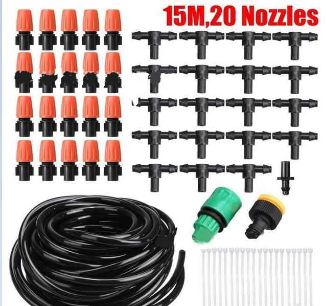 Automatisches Bewässerungssystem mit Tropfbewässerung für Garten, Balkon oder Gewächshaus, einfache Installation, effizient.