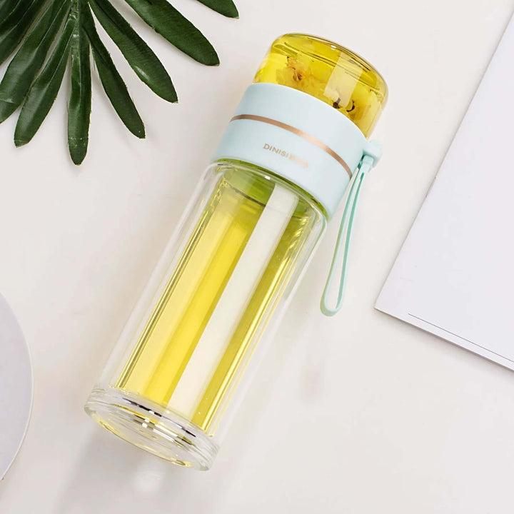 Bouteille à thé en verre à double paroi avec passoire en acier inoxydable