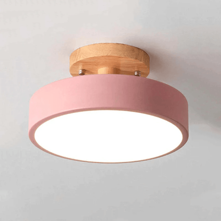 Moderne Runde LED Deckenleuchte Holz Acryl