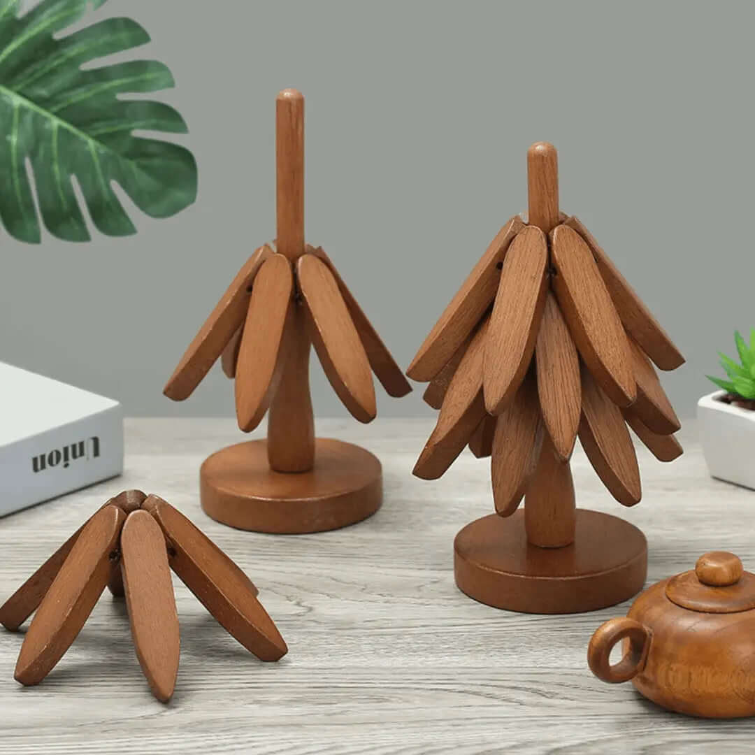 Ensemble de sous-verres en bois - Motif arbre - Résistant à la chaleur