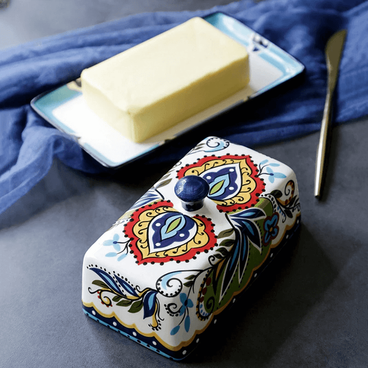 Handbemalte Butterdose Keramik - Toskanisches Design