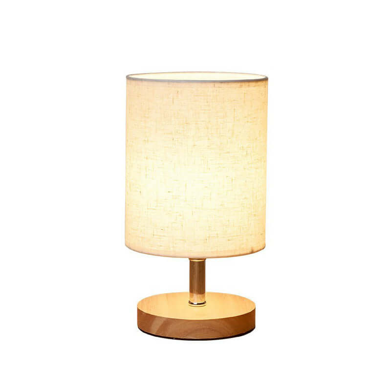 Minimalistische Tischlampe Holz & Leinen