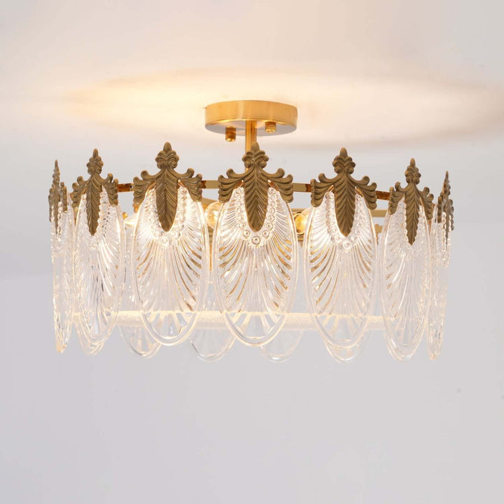 Lustre rond en verre avec motif décoratif
