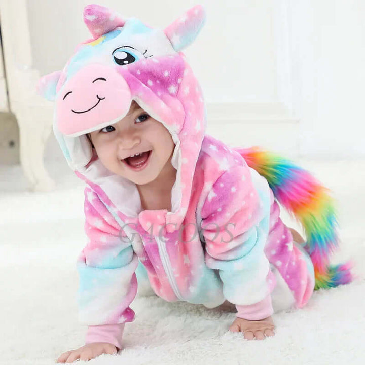 Barboteuse pour bébé avec des animaux mignons - douillette et chaude