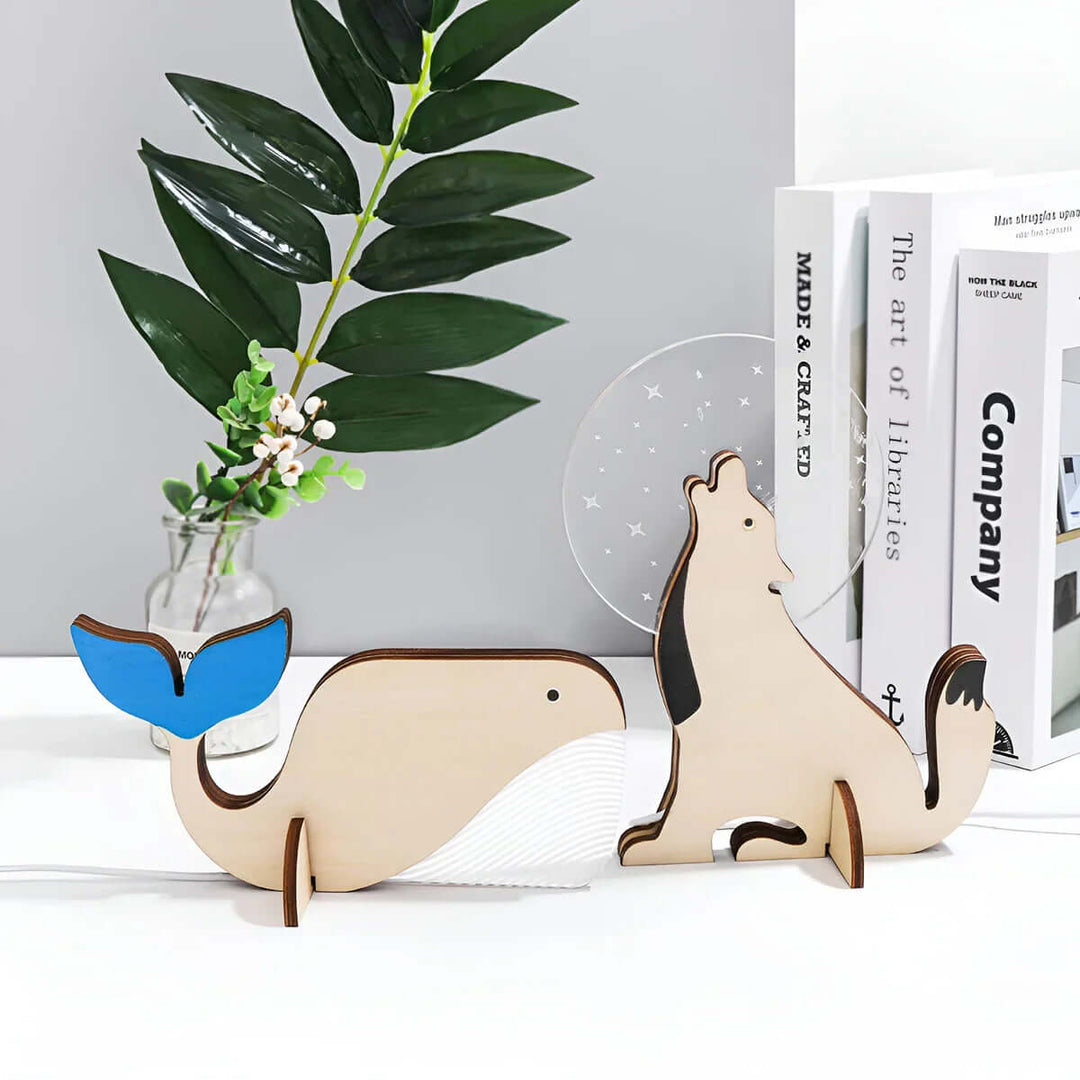 Kinder Nachttischlampe Holz Dekolampe LED Tiermotiv