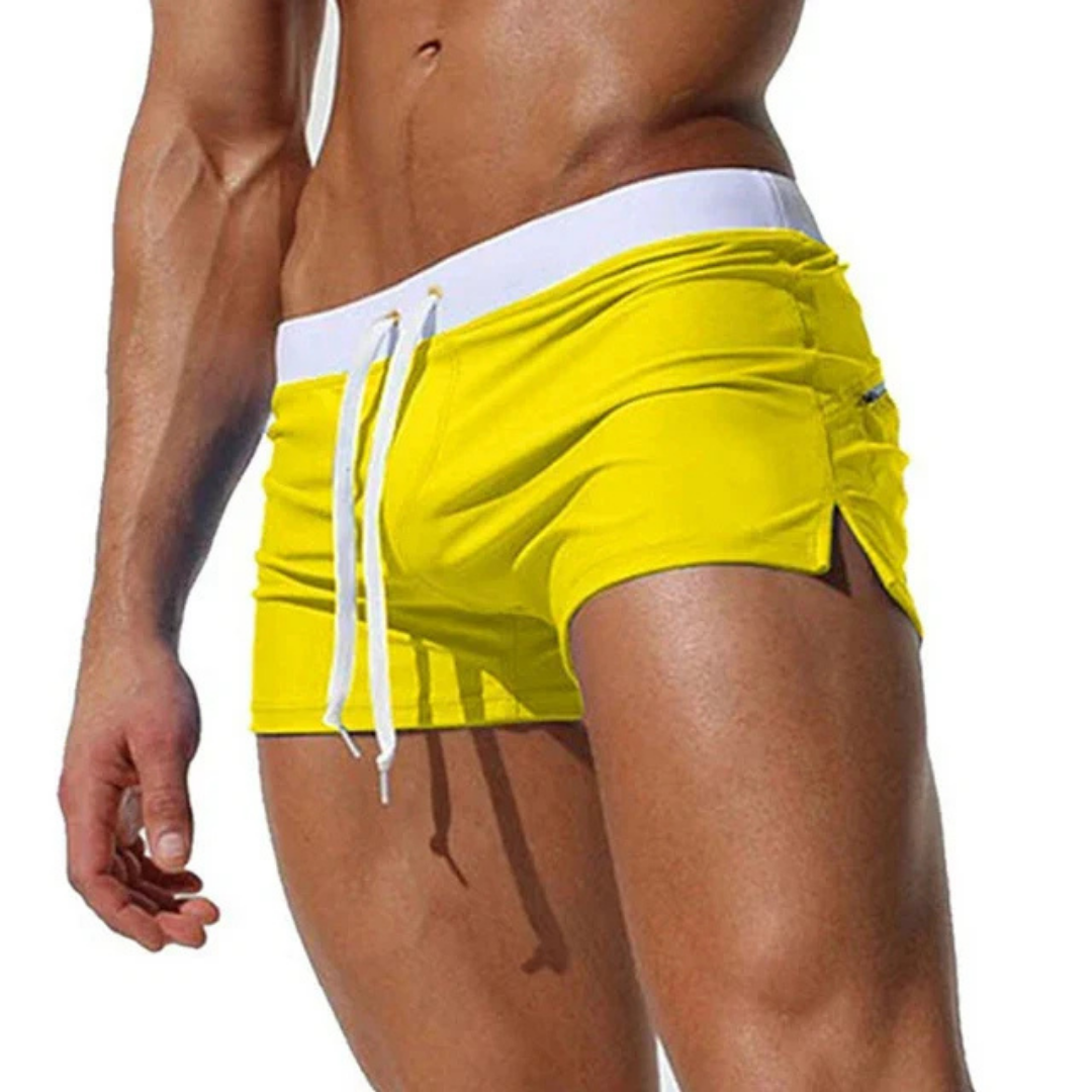 "Badeshorts Herren, leicht, schnelltrocknend, blau mit Kordelzug, für Strand- und Poolabenteuer"