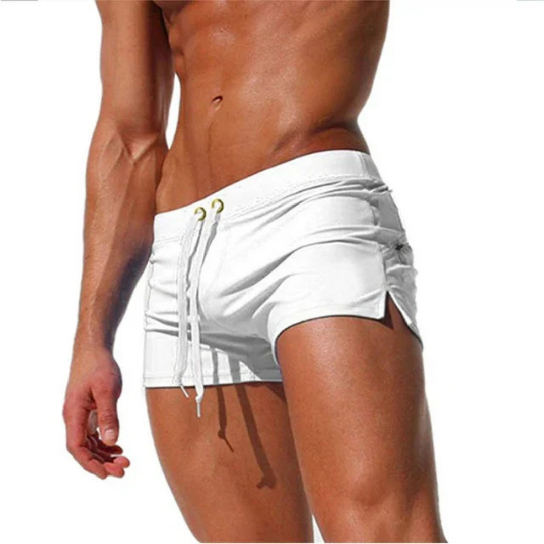 "Badeshorts Herren, leicht, schnelltrocknend, blau mit Kordelzug, für Strand- und Poolabenteuer"