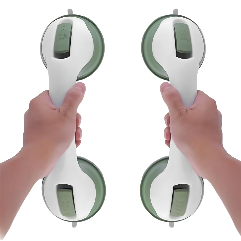 "Badezimmer Sicherheitsgriff mit rutschfester Oberfläche und Saugnäpfen für sicheren Halt im Bad, ideal für Senioren."