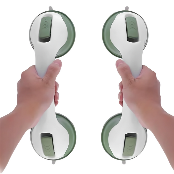 "Badezimmer Sicherheitsgriff mit rutschfester Oberfläche und Saugnäpfen für sicheren Halt im Bad, ideal für Senioren."