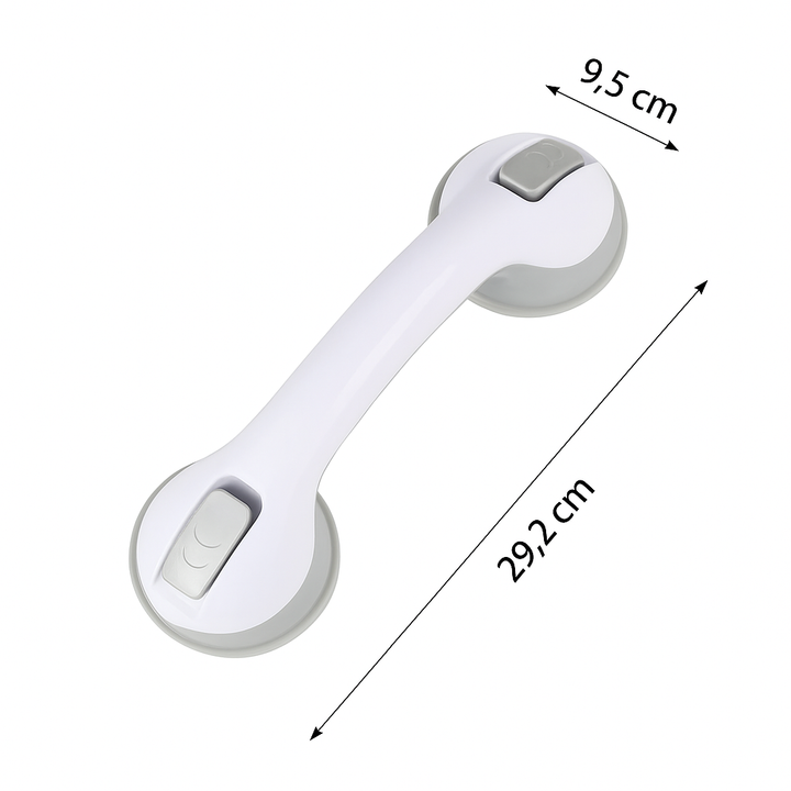 "Badezimmer Sicherheitsgriff mit rutschfester Oberfläche und Saugnäpfen für sicheren Halt im Bad, ideal für Senioren."