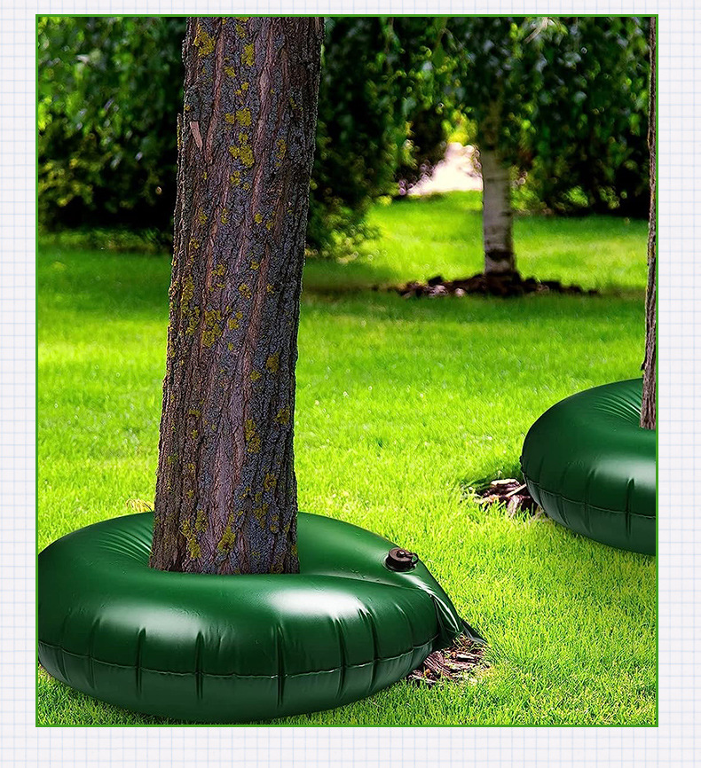"Baum Bewässerungstasche mit Tropfbewässerung für gleichmäßige Wasserzufuhr an Wurzeln, ideal für Gartenpflege."
