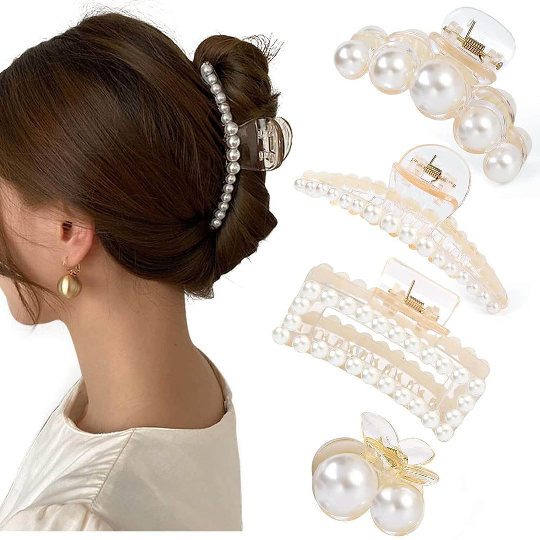 Elegante Perlen-Haarklammern 4er-Set