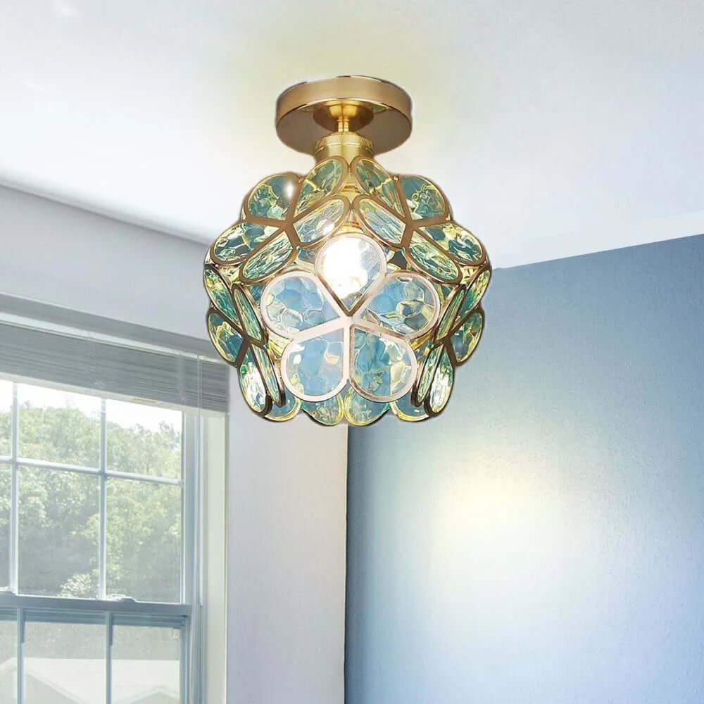 Plafonnier en verre à motif floral pour couloir