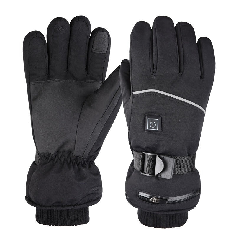 "Beheizbare Winterhandschuhe, Touchscreen-fähig, schwarz, wind- und wasserdicht, ideal für Outdoor-Aktivitäten im Winter."