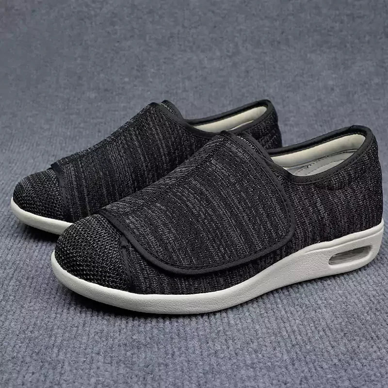 "Bequeme orthopädische Klettverschluss-Schuhe in Beige, Dunkelgrau oder Blau, optimal für Stabilität und Komfort."