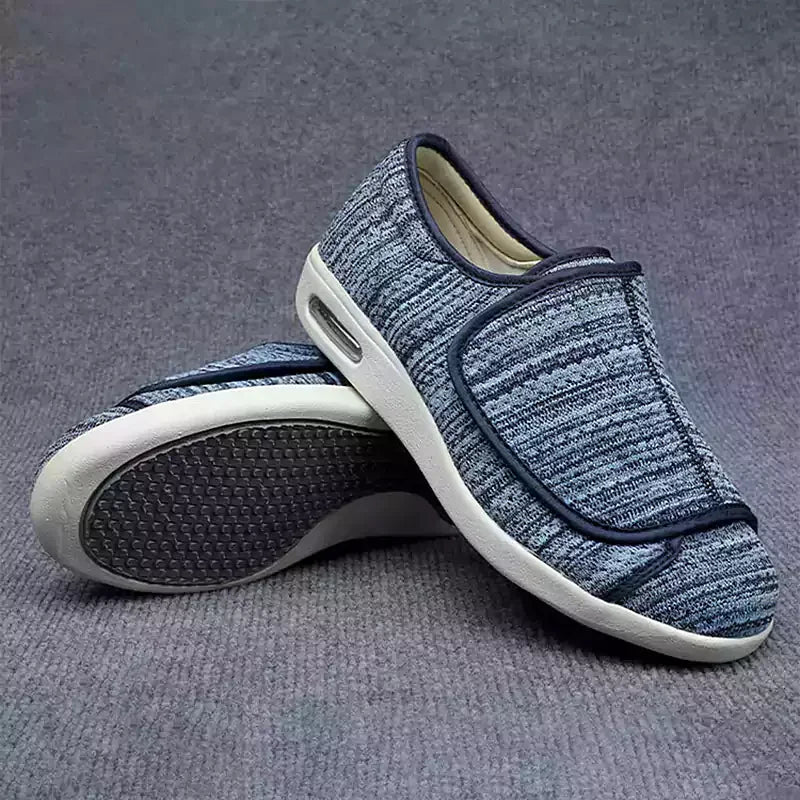 "Bequeme orthopädische Klettverschluss-Schuhe in Beige, Dunkelgrau oder Blau, optimal für Stabilität und Komfort."