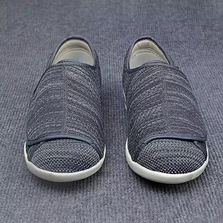 "Bequeme orthopädische Klettverschluss-Schuhe in Beige, Dunkelgrau oder Blau, optimal für Stabilität und Komfort."