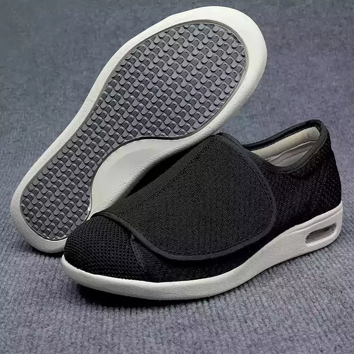 "Bequeme orthopädische Klettverschluss-Schuhe in Beige, Dunkelgrau oder Blau, optimal für Stabilität und Komfort."