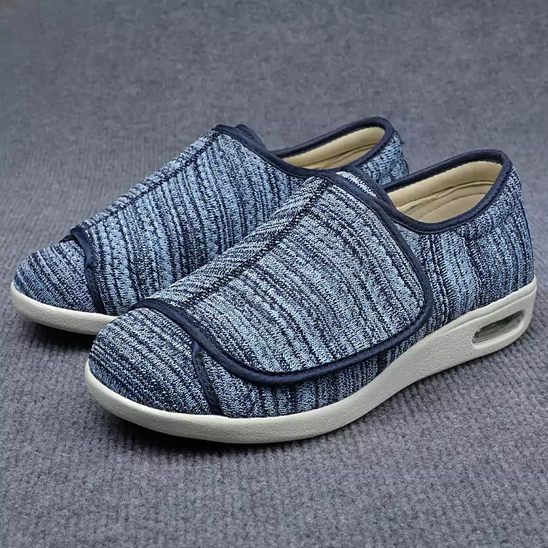 "Bequeme orthopädische Klettverschluss-Schuhe in Beige, Dunkelgrau oder Blau, optimal für Stabilität und Komfort."