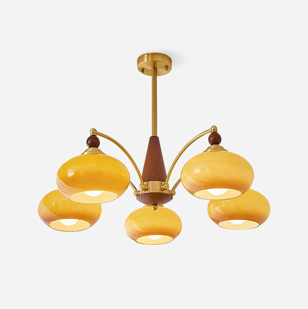 Lustre rétro en bois et laiton
