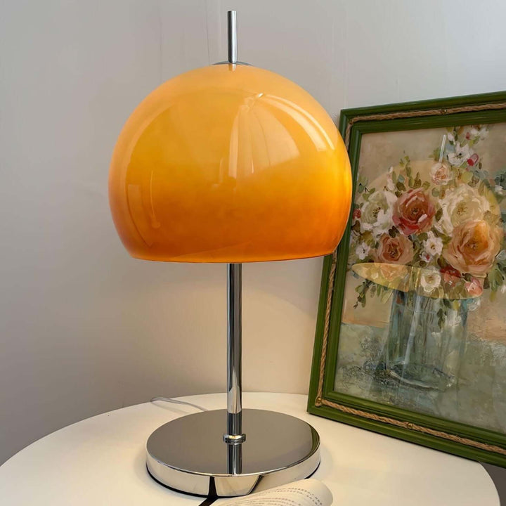 Pilz Design Tischlampe Glas Bernstein