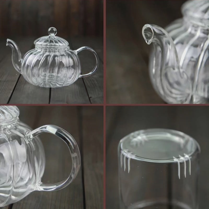 Borosilikatglas Teekanne 800ml mit streifigem Design und Edelstahl-Infusor für Tee- und Kaffeeliebhaber. Ideal für Küche.