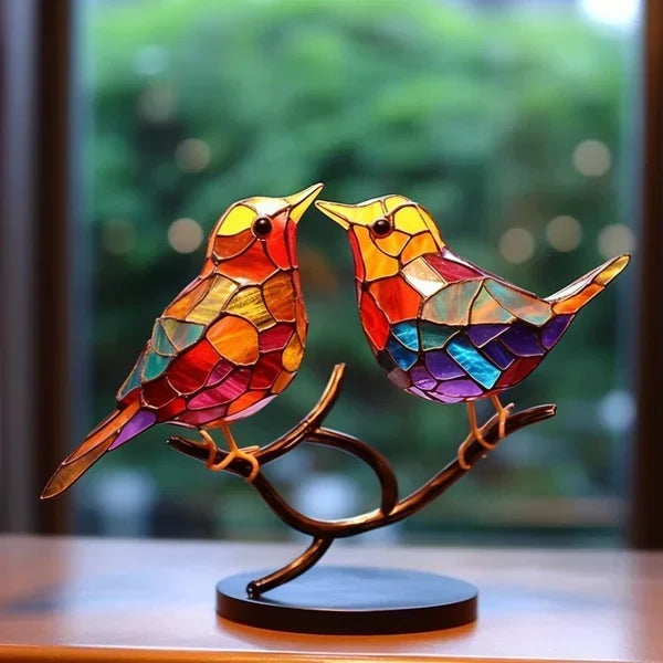 "Bunte, handgefertigte Glasvogel-Statuette, seitlich, elegante Farben, ideal für Wohnraumdeko, einzigartig & kunstvoll"