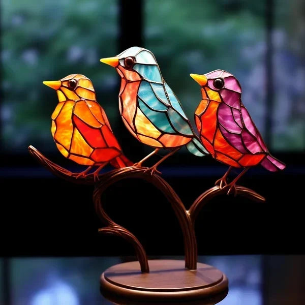 "Bunte, handgefertigte Glasvogel-Statuette, seitlich, elegante Farben, ideal für Wohnraumdeko, einzigartig & kunstvoll"