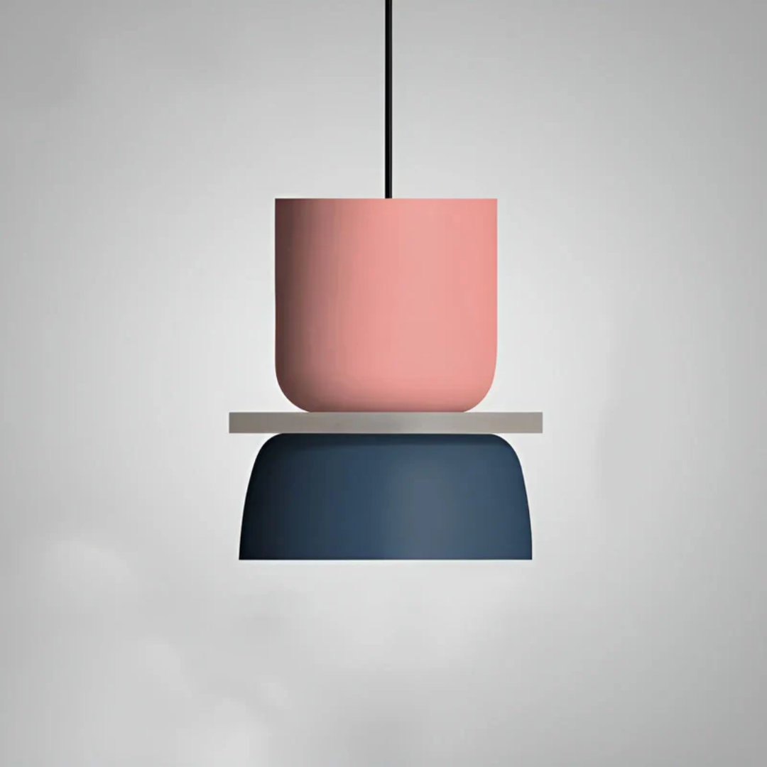 "Bunte Macaron LED Pendelleuchte: Farbige, energiesparende Deckenlampe aus Metall, ideal für moderne Wohnräume."