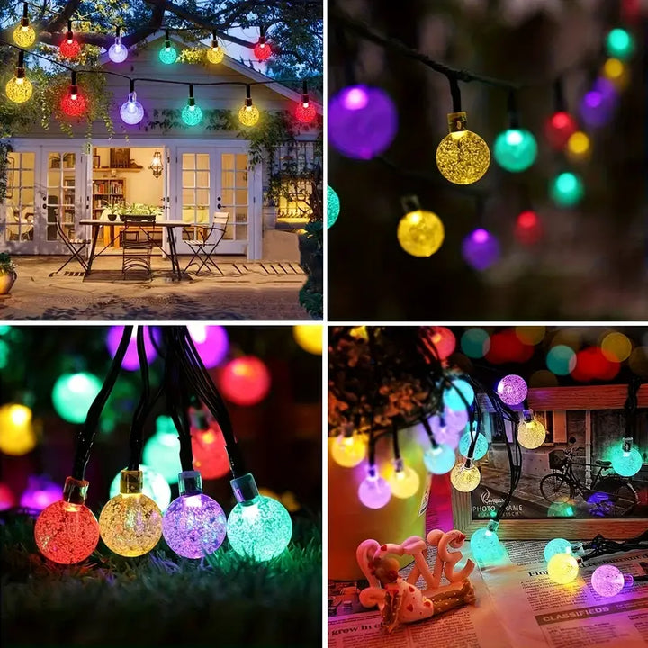 "Bunte Solar Blumenlichterkette im Garten bei Nacht, wetterfest, umweltfreundlich, Blumenform, stimmungsvolle Beleuchtung"