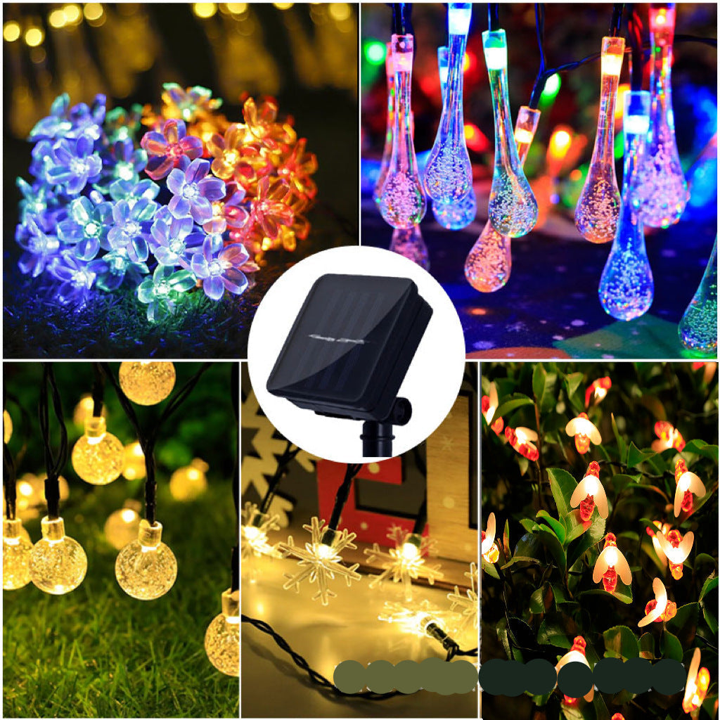"Bunte Solar Blumenlichterkette im Garten bei Nacht, wetterfest, umweltfreundlich, Blumenform, stimmungsvolle Beleuchtung"