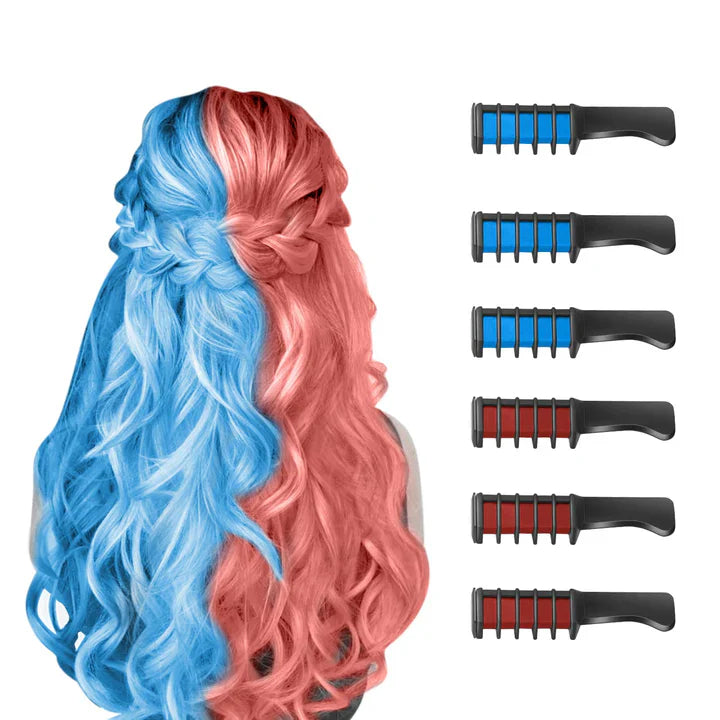 "Bunter waschbarer Haarkreide-Kamm für kreative Haar-Highlights und einfaches Styling, ideal für temporäre Farbveränderungen.