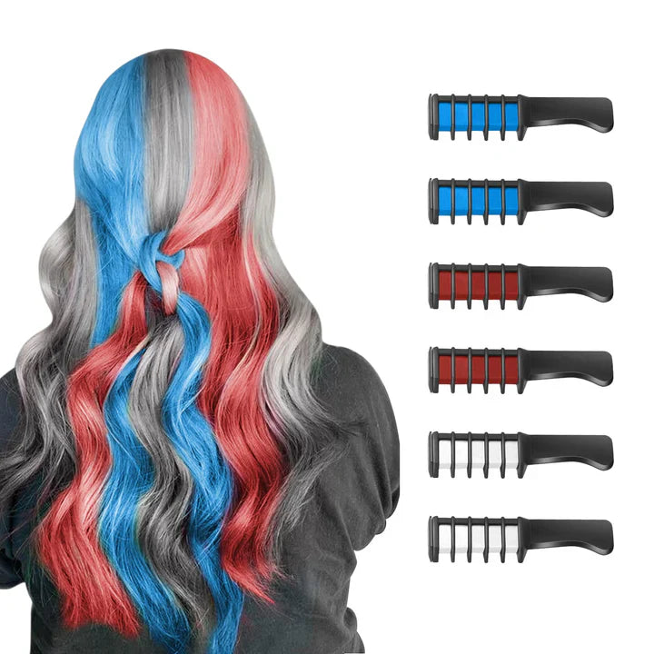 "Bunter waschbarer Haarkreide-Kamm für kreative Haar-Highlights und einfaches Styling, ideal für temporäre Farbveränderungen.