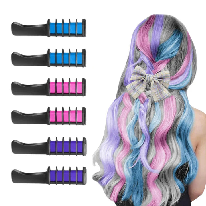 "Bunter waschbarer Haarkreide-Kamm für kreative Haar-Highlights und einfaches Styling, ideal für temporäre Farbveränderungen.