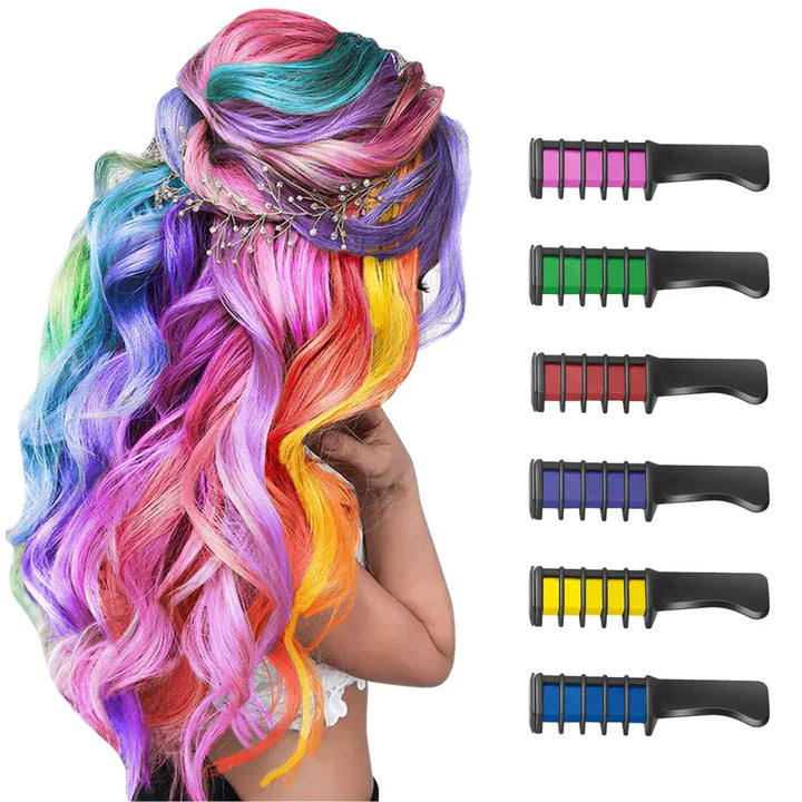 "Bunter waschbarer Haarkreide-Kamm für kreative Haar-Highlights und einfaches Styling, ideal für temporäre Farbveränderungen.