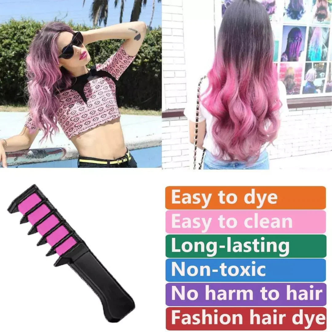 "Bunter waschbarer Haarkreide-Kamm für kreative Haar-Highlights und einfaches Styling, ideal für temporäre Farbveränderungen.