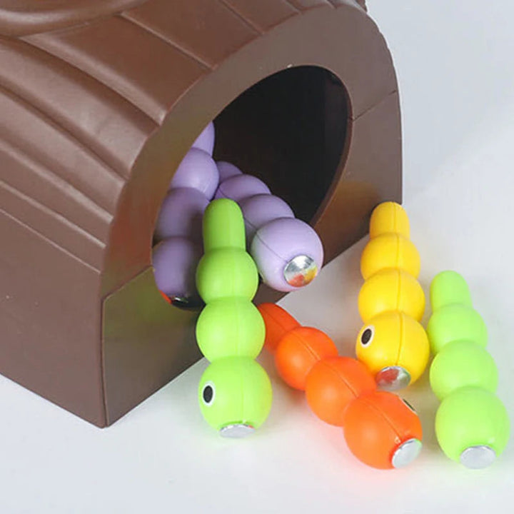 "Buntes magnetisches Specht-Spielzeug, fördert Feinmotorik, Montessori-Design, Würmerspiel für Kinder, fröhliche Farben."