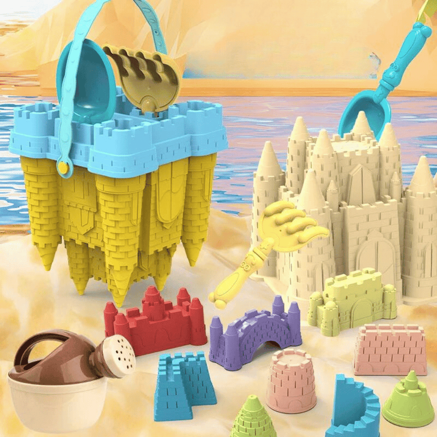 "Buntes Sandkastenspielset für Kinder mit Förmchen, Schaufeln und Gießkanne aus robustem Kunststoff, ideal für kreatives Spie