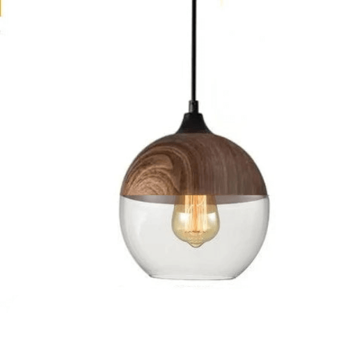 Élégante suspension en verre et bois