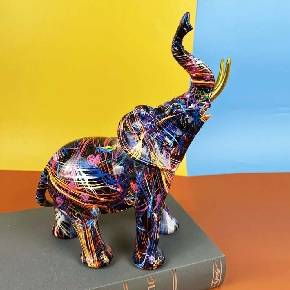 Bunte Elefanten-Skulptur Dekofigur Harz Modern