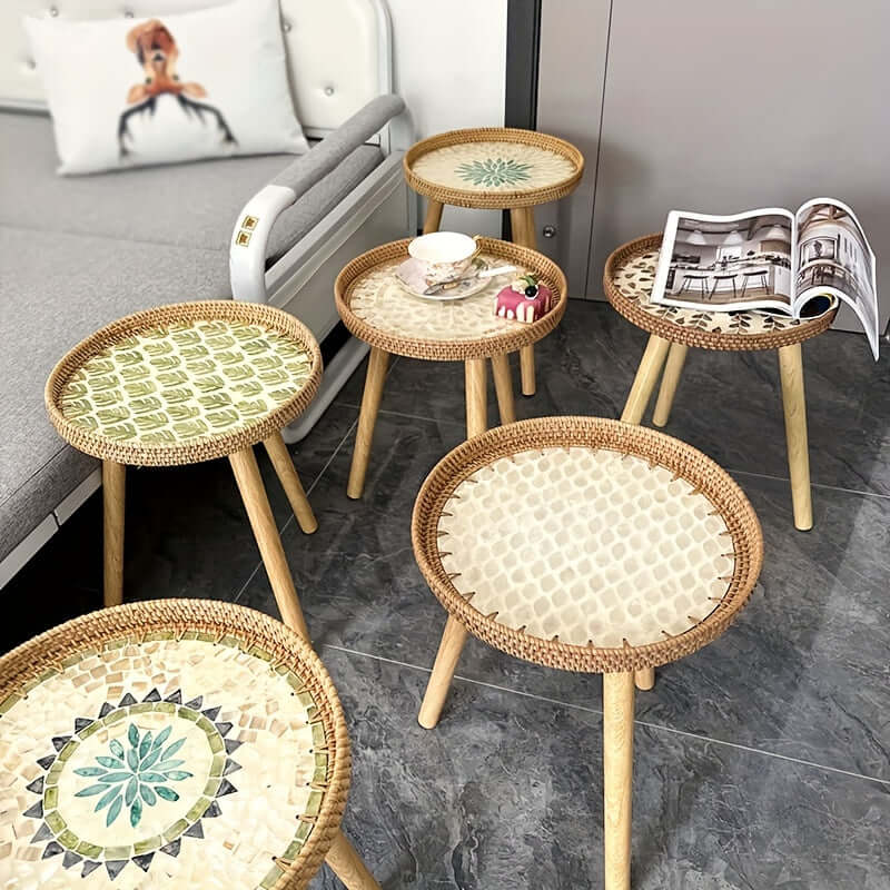 Table d'appoint ronde en rotin - bois naturel