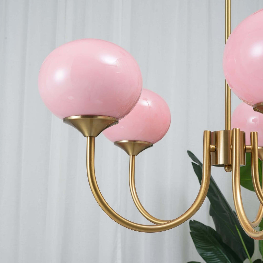 Moderner Kronleuchter mit Rosa Glasschirmen