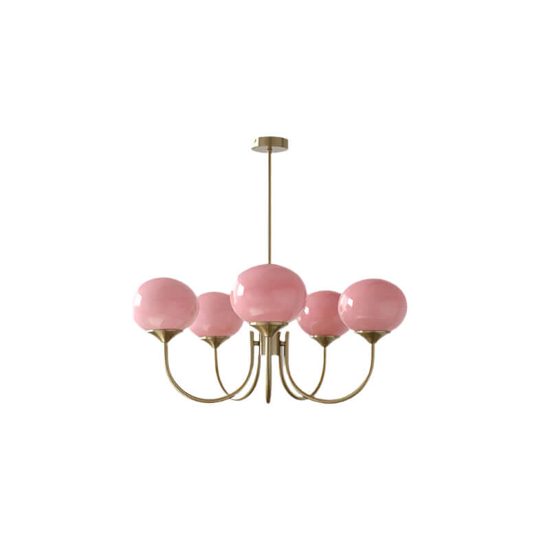 Moderner Kronleuchter mit Rosa Glasschirmen